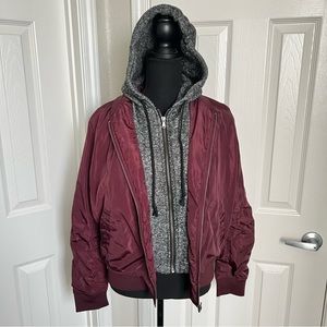 Juniors Maroon & Grey Zippered Hoodie Jacket Size Large